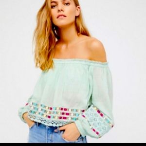Free People Tops | Free People Wander The Unknown Mint Green Off-The-Sho…